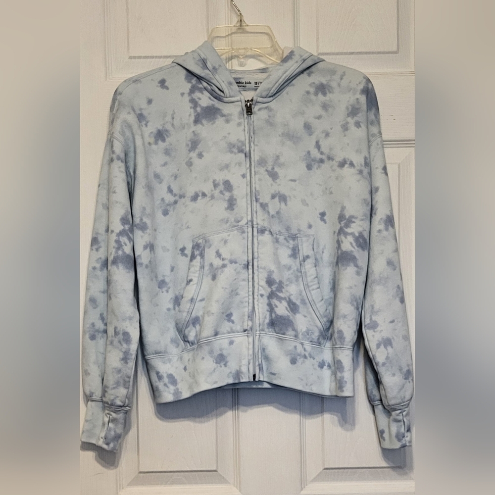 Abercrombie kids tie dye zipper hoodie lite blue size 15/16 unisex